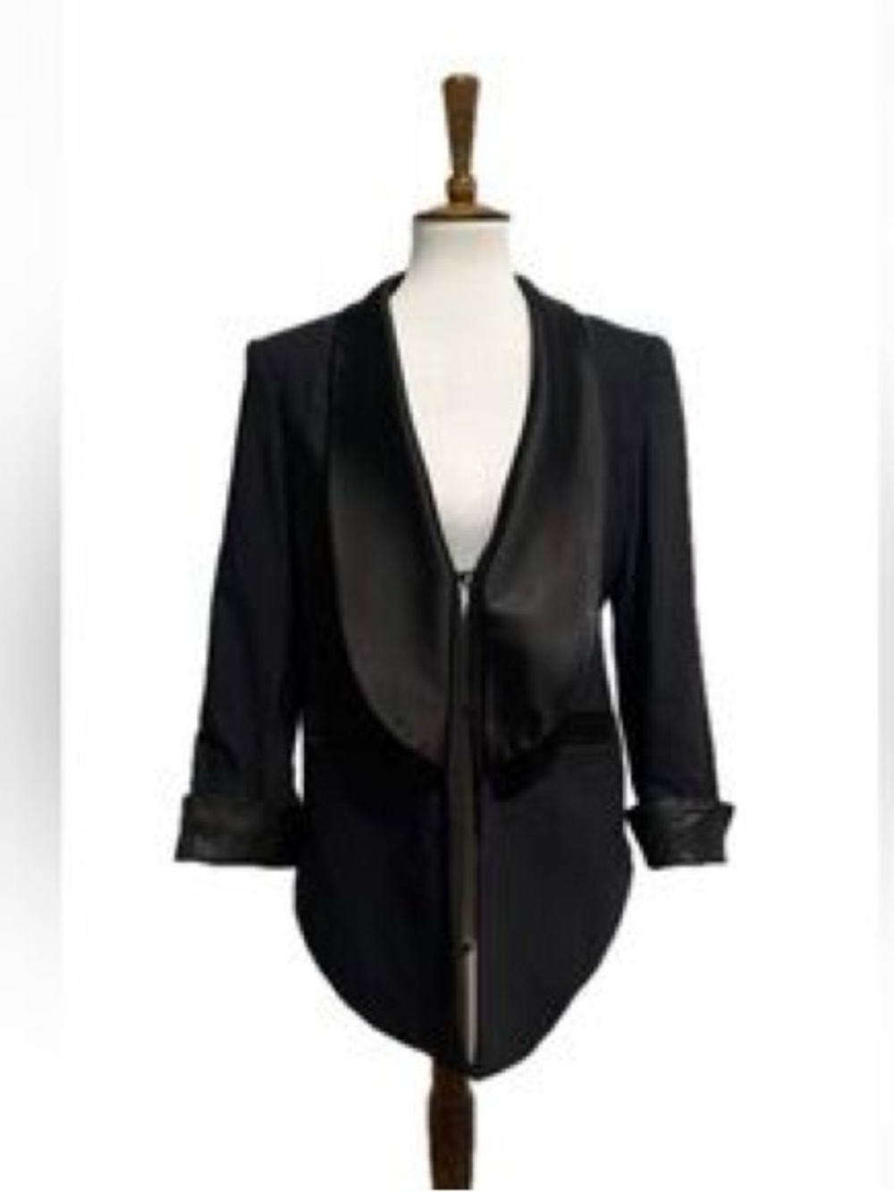 Alice + Olivia Black Satin-Trim Open Front Blazer